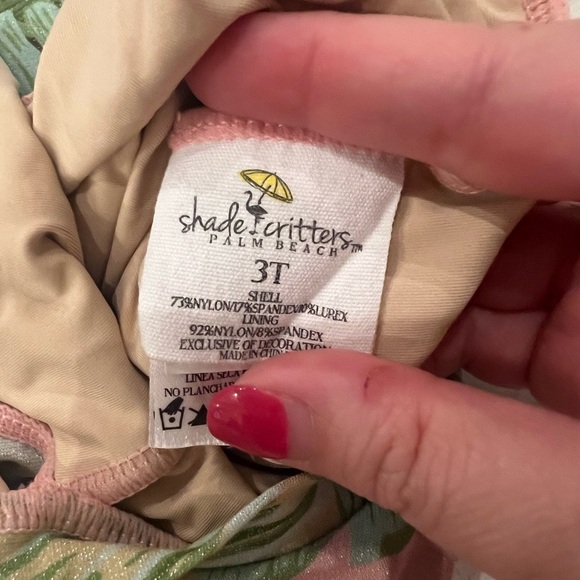 Shade Critters Girls Cabana Palms Shimmer One Piece in Pink/Green size 3T - Picture 4 of 4